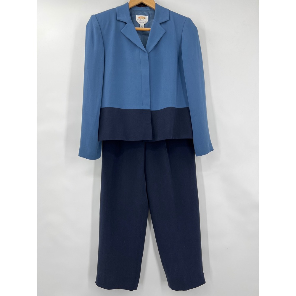 Vtg Talbot's 2P Pure Silk Pant Suit 2 Piece Strait Leg Color Block Jacket